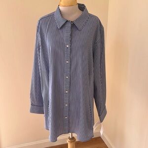 New! Foxcroft NYC plus size 22W blue striped front button non iron shirt.